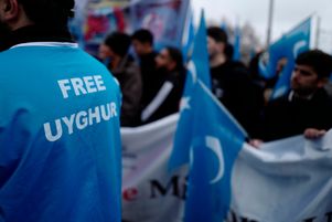 Manifestation de soutien aux Ouïgours, devant l’ambassade chinoise à Berlin le 27 décembre 2019.
