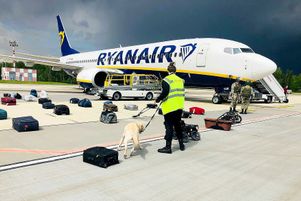 L’avion de Ryanair immobilisé par les autorités biélorusses à Minsk, dimanche 23 mai.