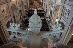 Le pape François rencontre la Curie romaine à la basilique Saint-Jean-de-Latran, à Rome, en février 2018.