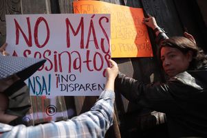 Manifestation pour protester contre les assassinats touchant les journalistes, le 16 mars 2022 à Mexico.