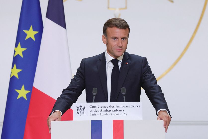 Le président de la République, Emmanuel Macron, le 28 août lors de l’ouverture de la Conférence annuelle des ambassadeurs et des ambassadrices à Paris.